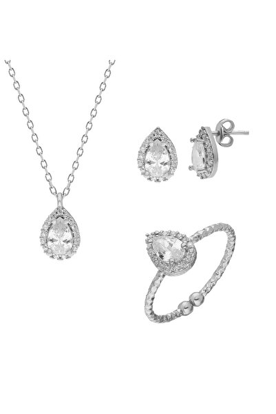 Glorria Kadın Gümüş Damla Anturaj Set EG0229S