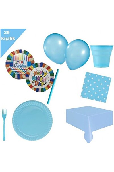 Parti dolabı happy birthday birthday pinyata + 25 person blue party set package