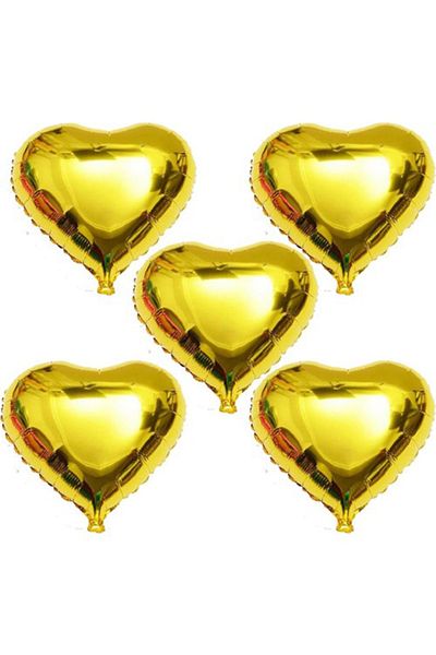 Parti dolabı 5 Pieces Golden Yellow Gold Foil Heart Balloon 60cm Flying with Helium