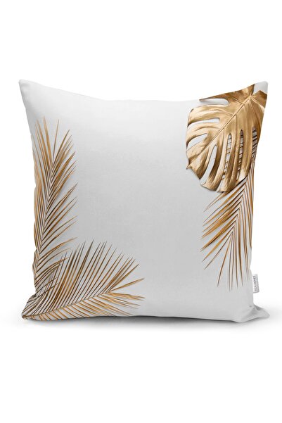 Realhomes غطاء وسادة عصري بأوراق النخيل ثلاثية الأبعاد بلون ذهبي