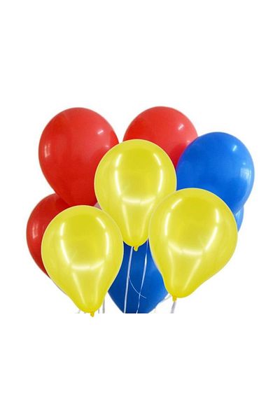 Parti dolabı 30 Pieces Metallic Red-Yellow-Dark Blue Dark Blue Balloon Flying with Helium