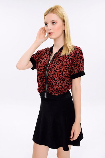 Hanna's by Hanna Darsa Women's Claret Red Zebra Printed Ribbed Jacket