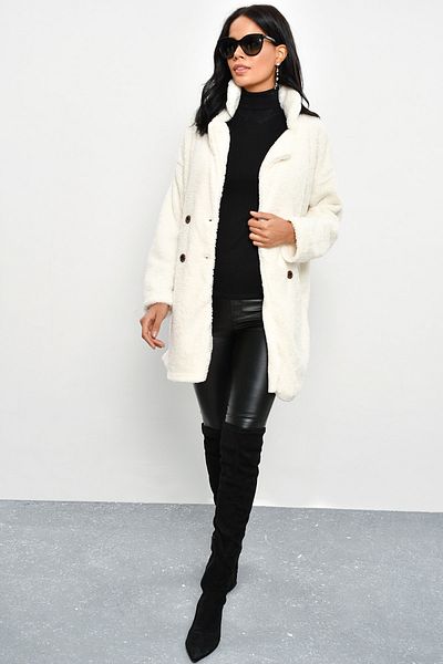Cool & Sexy Women's Ecru Plush Coat DA32