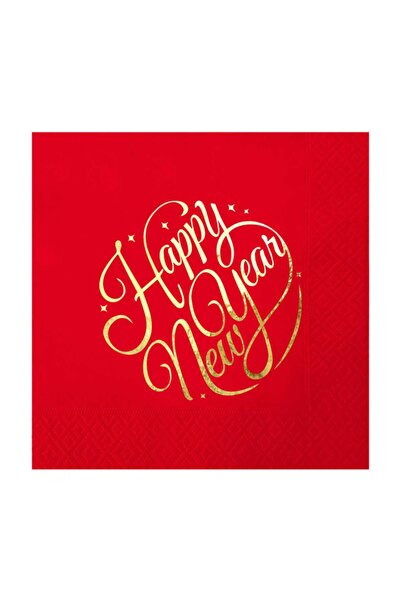 Story مجموعة من 16 منديل ورقي أحمر بنمط سنة جديدة سعيدة ذهبي