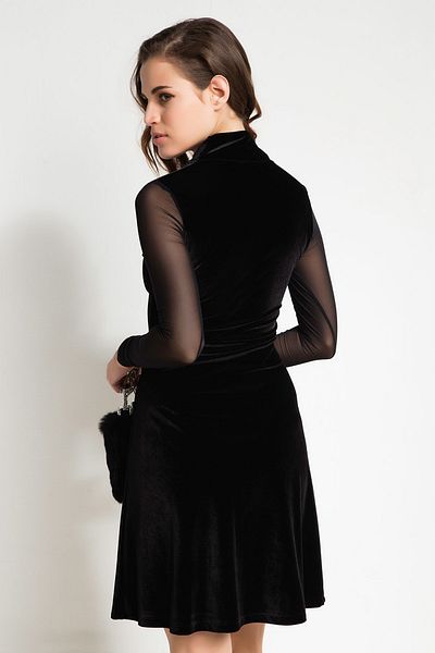 Laranor Rochie de damă din tul și guler negru din catifea 15L4573