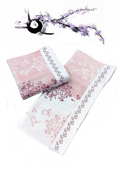 Özdilek 2 Pieces Emily Velvet Hand and Face Towel Powder 100% Cotton