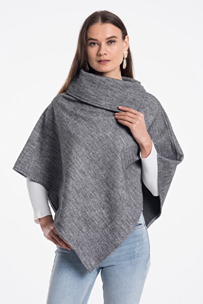 Pitti Women's Gray Melange Poncho Plain 70257