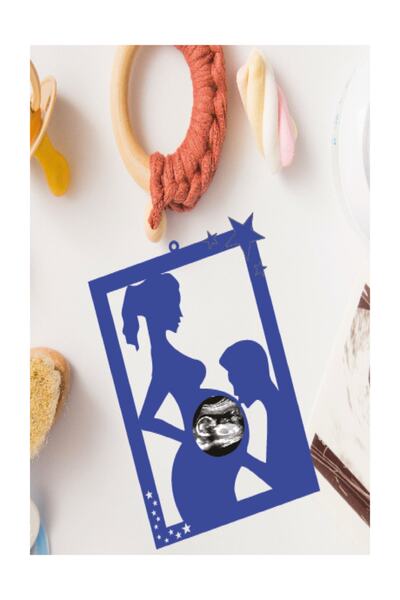 Evnalia الأم الحامل - هدية إطار خشبي بالموجات فوق الصوتية باللون الأزرق