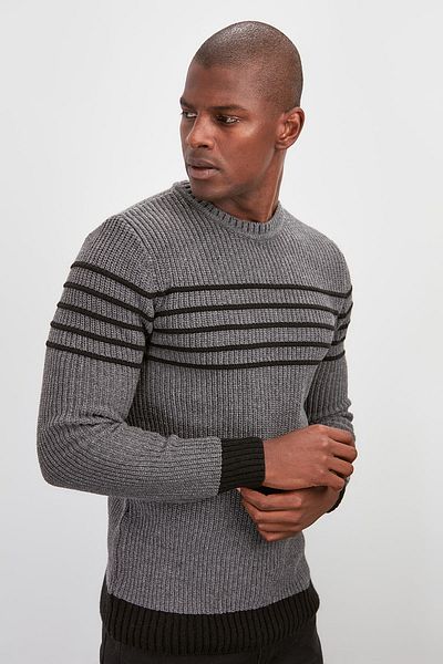 Trendyol Collection Γκρι Slim Fit Μάλλινο Πουλόβερ με λαιμόκοψη μακρυμάνικο TMNAW20KZ1118