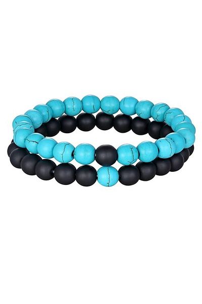 Kusakli Men's Turquoise-Matte Onyx Double Natural Stone Men's Bracelet 72425BL