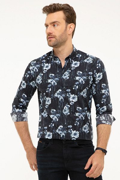 Pierre Cardin Ανδρικό πουκάμισο Navy Blue Slim Fit G021SZ004.000.858010