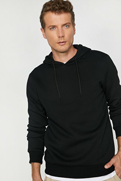 Koton Erkek Siyah Kapüsonlu Sweatshirt 0KAM71593LK