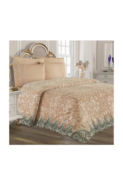 Lovessa Home Merissa French Lace Dowry Blanket Set Capuccino (6 Pieces)