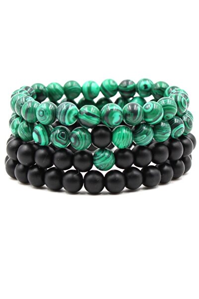 Kusakli مجموعة أساور من الحجر الطبيعي من ماركة Malahit-Matt Onyx للجنسين 72436BL