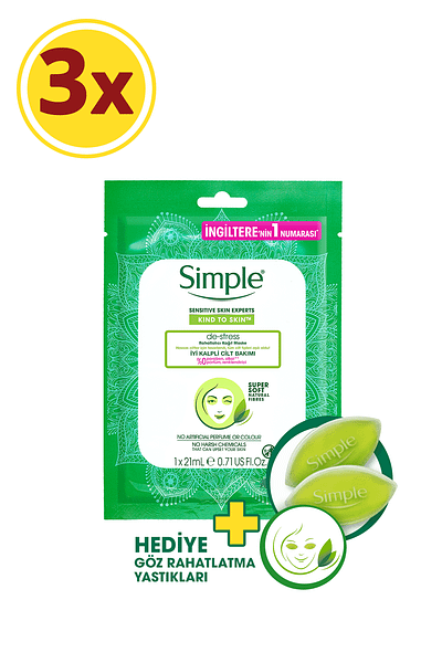 Simple Kind To Skin De-Stress Relaxing Sheet Mask 21 Ml X3 + Eye Relaxation Pillows Gift!