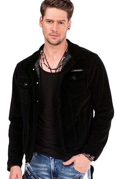 Cipo&Baxx CJ226 Düğmeli Kadife Siyah Erkek Ceket Mont