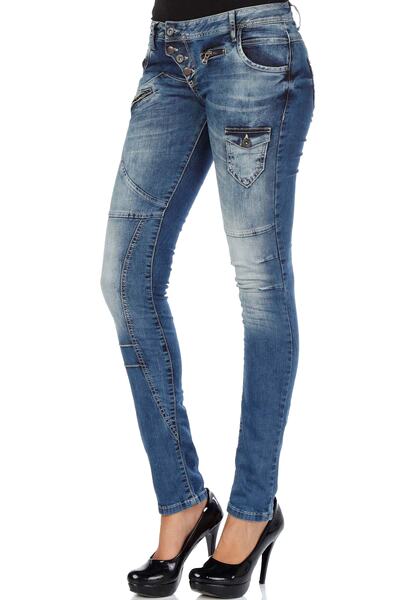 Cipo&Baxx WD168 Γυναικείο μπλε τζιν με λεπτή εφαρμογή με κουμπιά με λεπτομέρε...