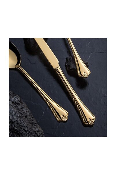 Nehir Fulya 24 Ayar Tam Sade Altın Kaplama 89 Parça Ahşap Sandıklı Çatal Kaşık Bıçak Takımı