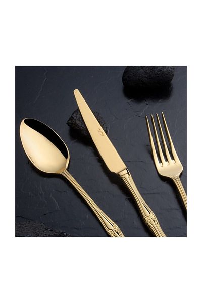 Nehir Lalezar 24K Full Plain Gold Plated 72 Piece Cardboard Boxed Fork Spoon Knife Set