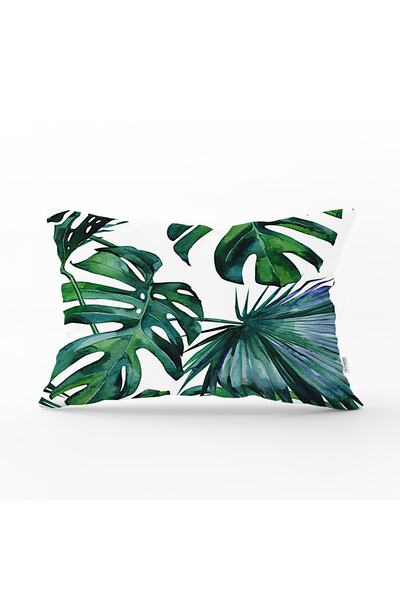 Realhomes غطاء وسادة مستطيل مطبوع رقميًا بنمط أوراق الشجر - 45 × 65 سم