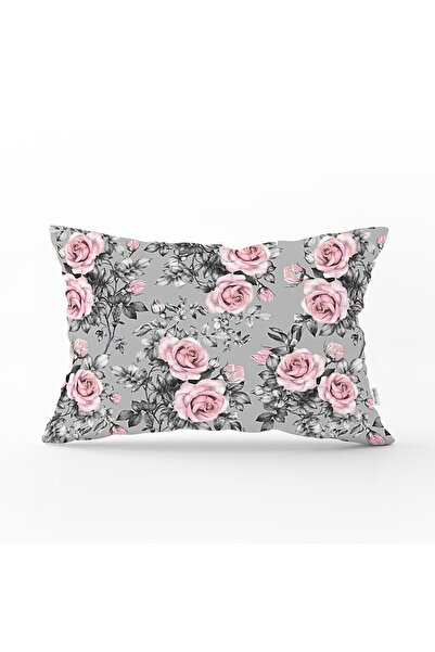 Realhomes Füme Temalı Kavaniçe Çiçek Motifli Dijital Baskılı Dikdörtgen Yastı...