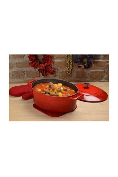 Lava Döküm Oval Tencere Folk Kırmızı - 29 cm