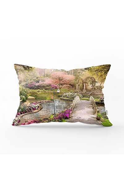 Realhomes Otantik Bahçe Yağlıboya Tasarımlı Dekoratif Dikdörtgen Yastık Kırle...