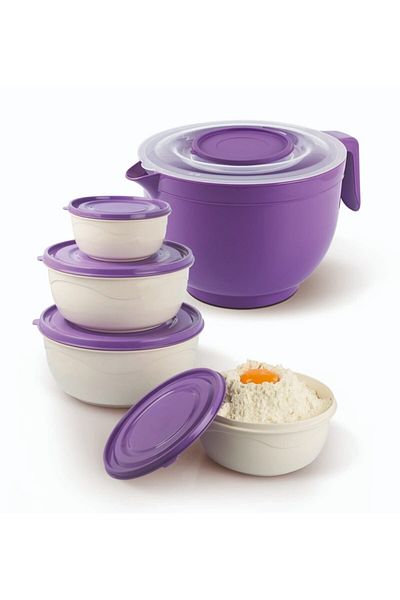Melkan Home Mixing Bowl & Mixer Bowl Set with Lid 5 Pieces Purple