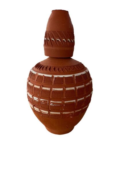 ALİ BABA CÖMLEK Toprak El Yapımı Suyu Sogutan Büyük Boy Bardaklı Testi 2,50 Lt