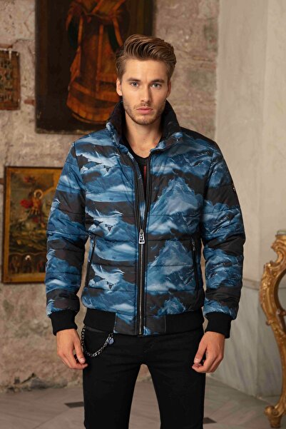 Mondo Su Desenli Yüksek Yakalı Şişme Mont