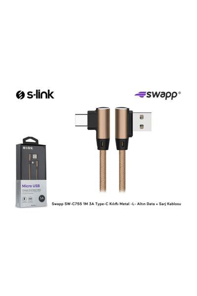 S-LINK Sw-c755 1m 3a Type-c Kılıflı Metal -l- Altın Data + Sarj Kablosu