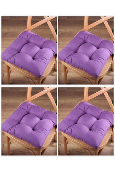 ALTINPAMUK 4-Piece Gold Purple Pofidik Chair Cushion Special Stitched Lace up 40X40Cm