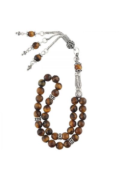 TESBİHCİBABA Unisex Silver Design Small Size Crystal Turtle Eye Rosary Tb1662