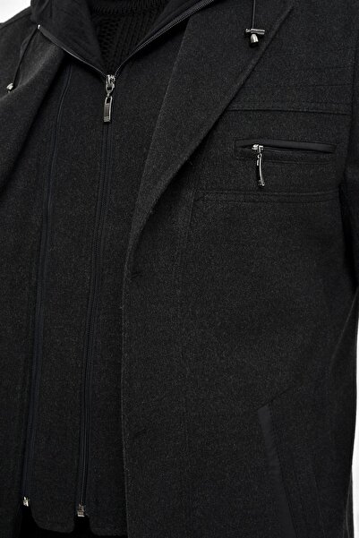 DYNAMO Ανδρικό καπνιστό μαλλί και κασμίρ με κουκούλα με φερμουάρ μπροστά και κουμπιά