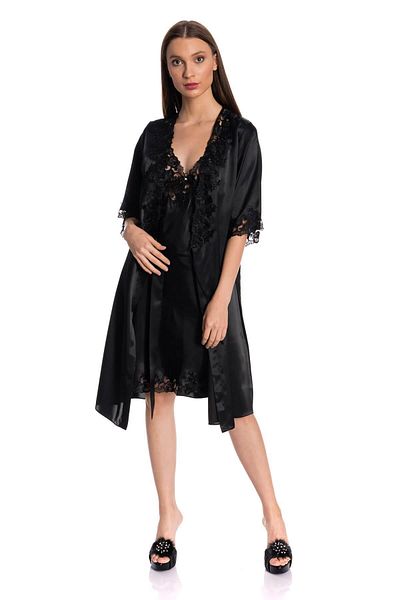 Espuar Women's Black 2-Piece Nightgown-Morning Set T2900