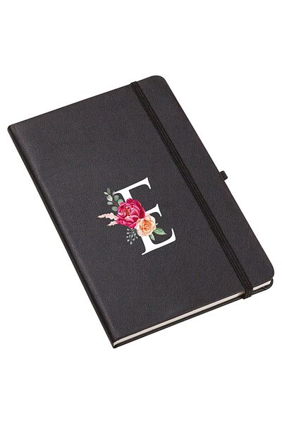 mooodcase Rose Patterned Thermo Leather Notebook with Letter E