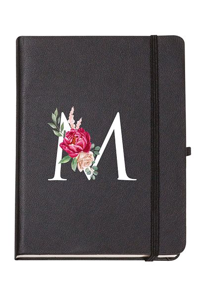 mooodcase Rose Patterned Thermo Leather Notebook with Letter M