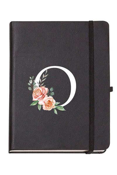 mooodcase Rose Patterned Thermo Leather Notebook with O Letter