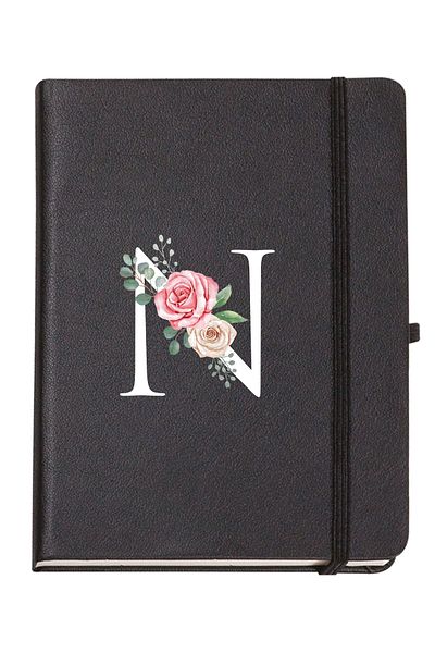 mooodcase Rose Patterned Thermo Leather Notebook with Letter N