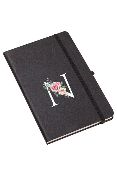 mooodcase Rose Patterned Thermo Leather Notebook with Letter N