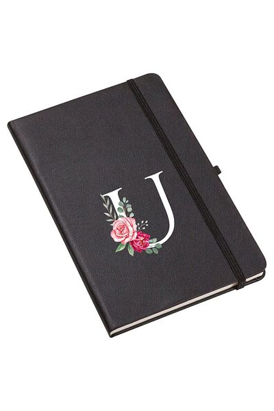 mooodcase Rose Patterned Thermo Leather Notebook with Letter U