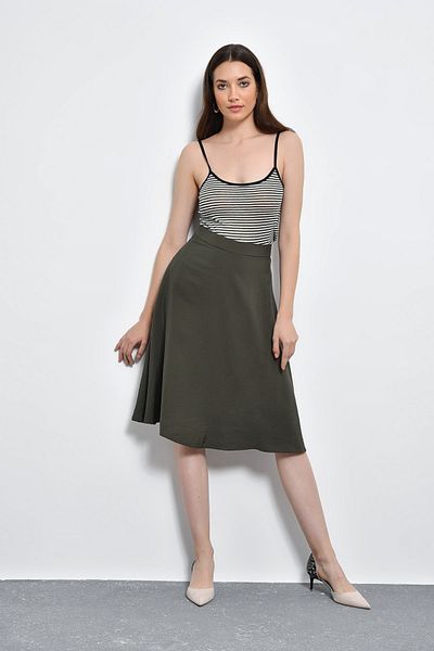 Hanna's by Hanna Darsa Women's Khaki Flared Satin Skirt