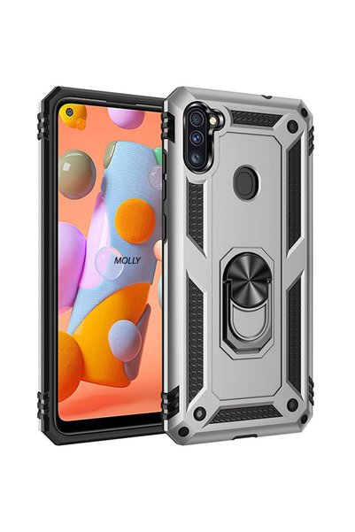 Molly حافظة سيليكون متوافقة مع هاتف Galaxy M11 مع حلقة ميجاترون فضية