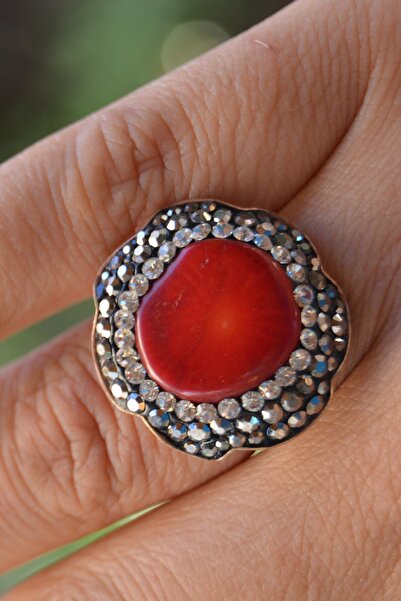 Stoneage Kırımızı Mercan Doğal Taş El Yapımı Ayarlanabilir Kadın Yüzük