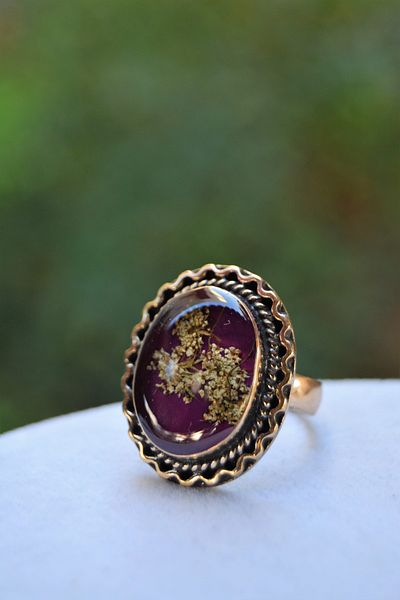 Stoneage Dried Flower Ladies Adjustable Ring