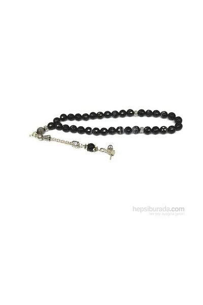 RD EKOAVM Black Striped Agate Stone Rosary 8 Mm Facet Cut