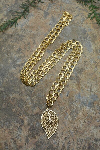 Stoneage Jewellery Altın Kaplama Yaprak Uzun Bayan Kolye