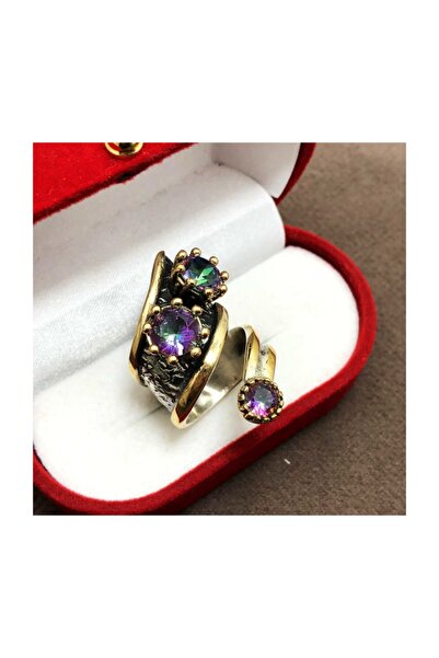 Midyat Nurtaş Gümüş Mistik Topaz Taşlı 925 Ayar Otantik Gümüş Bayan Yüzük