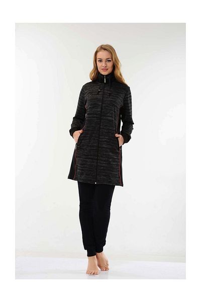 Fantasy Women's Half Turtleneck Tunic Black Tracksuit Set (18302)