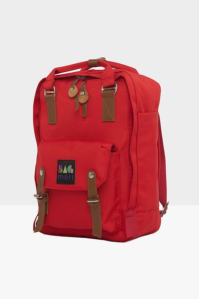 Bagmori Red Unisex Belt Detailed Pocket Backpack